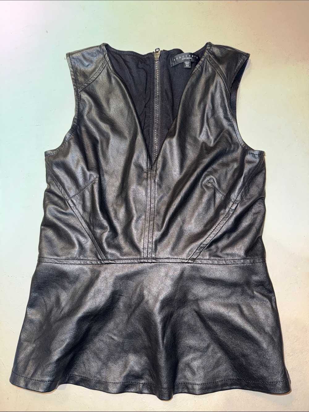 Sanctuary Black Faux Leather Peplum Tank Top